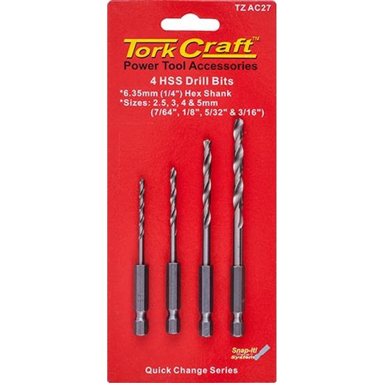 Hex Shank Drill Bit 4 Pce Set 2.5mm 3mm 4mm 5mm